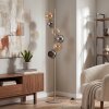 Moderne cluster-vloerlamp Koyoto met zes bolvormige kappen in chroom, rook en amber
