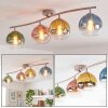 Moderne plafondlamp Koyoto met 4 ronde glazen kappen in blauw, groen, goud, koper en helder