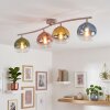 Moderne plafondlamp Koyoto met 4 ronde glazen kappen in blauw, groen, goud, koper en helder