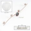 Moderne plafondlamp Ripoll met gebogen armatuur en 4 witte glazen bolkappen