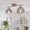Moderne plafondlamp Gastor met twee rook- en heldere glazen bollen, zandkleurig armatuur