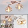 Moderne ronde plafondlamp Gastor met twee amberkleurige en heldere glazen kappen