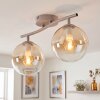 Moderne ronde plafondlamp Gastor met twee amberkleurige en heldere glazen kappen
