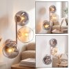 Moderne wandlamp Koyoto met verticale rij van drie glazen bollen in rook, amber en helder