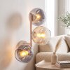 Moderne wandlamp Koyoto met verticale rij van drie glazen bollen in rook, amber en helder