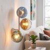 Wandlamp Koyoto met drie blauwe, groene, gouden en heldere glazen bollen