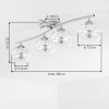 Scandinavische plafondlamp Koyoto met vier ronde witte glazen kappen en gebogen arm