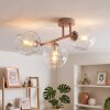 Moderne plafondlamp Ripoll met drie heldere glazen bollen aan een zandkleurig armatuur, E14