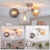Moderne plafondlamp Koyoto met drie bolvormige glazen kappen in rookkleurig, amber en helder