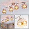 Moderne plafondlamp Koyoto met gebogen balk en 4 amberkleurige glazen bollen