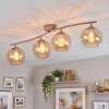 Moderne plafondlamp Koyoto met gebogen balk en 4 amberkleurige glazen bollen