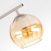 Moderne plafondlamp Koyoto met gebogen balk en 4 amberkleurige glazen bollen