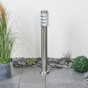 Moderne padverlichting met cilindrische lamellenkap, nikkelmatte constructie en witte kap