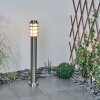 Moderne padverlichting met cilindrische lamellenkap, nikkelmatte constructie en witte kap