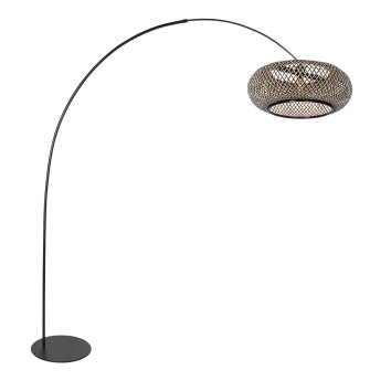 Steinhauer Curve boogvloerlamp met gevlochten kap E27 voor eetkamer en woonkamer