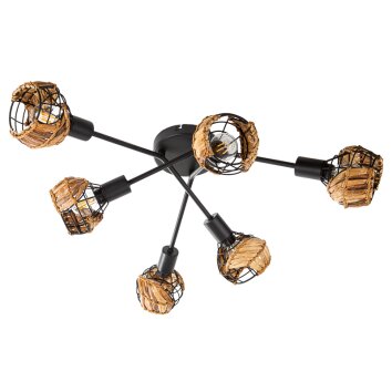 NOWA Java 6-lichts plafondlamp met gevlochten kapjes, modern design, E14, 25 Watt
