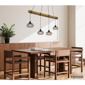 Globo Caldwell industriële balk-hanglamp 4-lichts kooi-kappen 125 cm voor eetkamer