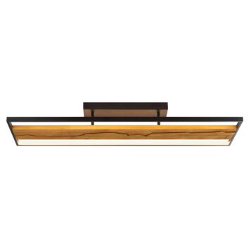 Brilliant LED plafondlamp Thunder met langwerpig donkerhouten paneel, 3000 Kelvin warmwit