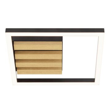 Brilliant LED houten plafondlamp Calma met verspringende lamellenplaat, 3000 Kelvin warmwit