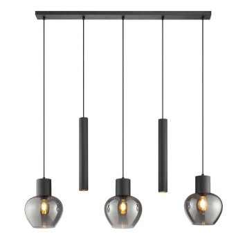 Brilliant lineaire hanglamp Ligari, rookglazen kappen, cilinders voor een keukeneiland