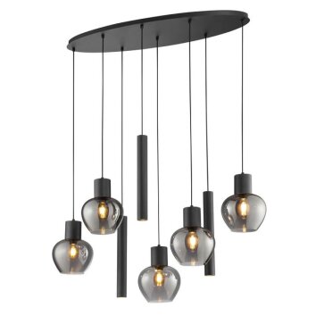 Brilliant Clusterhanglamp Ligari met rookglazen kappen op 5 verschillende hoogtes