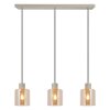 Brilliant keukeneiland-hanglamp Lyska met 3 amberkleurige glazen kappen, lengte 12,5 cm
