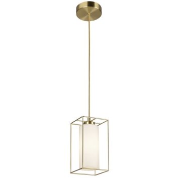 Brilliant Hanglamp Dolly met gouden rechthoekige frame en witte cilindrische glazen kap