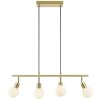 Brilliant lineaire hanglamp Jorge met 4 witte glazen bolkappen, lengte 12,5 cm