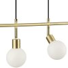Brilliant lineaire hanglamp Jorge met 4 witte glazen bolkappen, lengte 12,5 cm