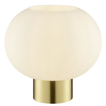 Brilliant Leuchten tafellamp Fanny met bolvormige witte glazen kap, messingkleurige voet