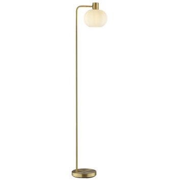 Brilliant Leuchten landelijke bolvormige vloerlamp Fanny met witte glazen kap aan korte arm