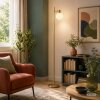 Brilliant landelijke staande lamp Cony met draaibare lampkop en ronde witte glazen kap