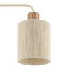 Brilliant Tafellamp Arlo met gebogen arm, beige cilindrische stoffen kap en houten detail