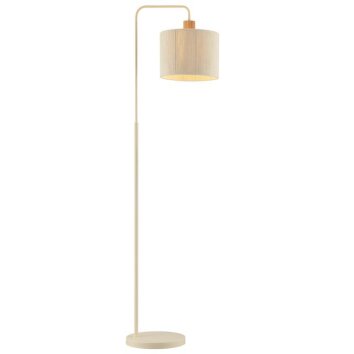 Brilliant Boho-vloerlamp Arlo met beige cilindervormige stoffen kap en houten detail