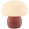 Brilliant LED tafellamp Dupos, paddenstoelvorm, rood met witte kap, 2700 Kelvin warmwit