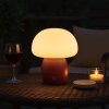 Brilliant LED tafellamp Dupos, paddenstoelvorm, rood met witte kap, 2700 Kelvin warmwit