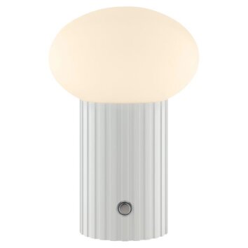 Brilliant LED tafellamp Venti, geribbelde voet, witte glazen bolkap, 3000 Kelvin warmwit