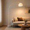 Brilliant Leuchten Booglamp Vessa, gebogen arm, draaibare kop, witte halfronde kap
