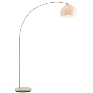 Brilliant Leuchten Booglamp Vessa, gebogen arm, draaibare kop, witte halfronde kap