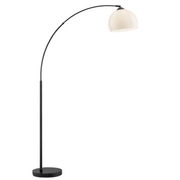 Brilliant Leuchten booglamp Vessa met draaibare lampkop en moderne witte halfronde kap
