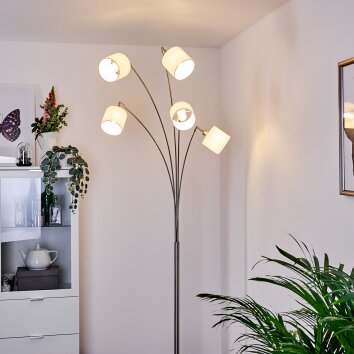 Alsen Staande lamp Nikkel mat, 5-lichts, Stoffen kap