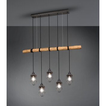 Trio Forester Hanglamp Donkerbruin, Nikkel mat, 5-lichts
