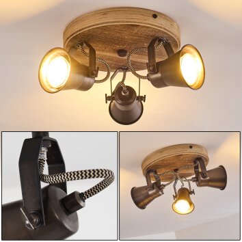 Skodsbol Plafondlamp Hout licht, Zwart, 3-lichts