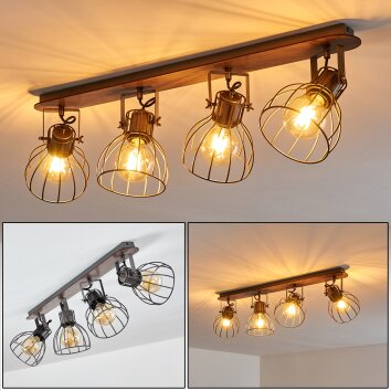 Bitterroot Plafondlamp Grijs, Hout donker, 4-lichts