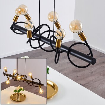 Hovslund Hanglamp Zwart-Goud, 6-lichts