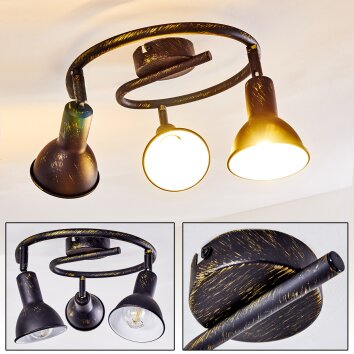 Polmak Plafondlamp Zwart-Goud, 3-lichts