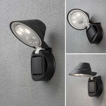 Konstsmide Prato Batterie Muurlamp LED Zwart, 1-licht, Bewegingsmelder