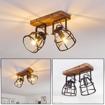 Haervej Plafondlamp Hout donker, Zwart, 2-lichts