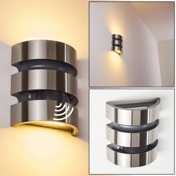 Kolding Buiten muurverlichting LED roestvrij staal, Zwart, 1-licht, Bewegingsmelder