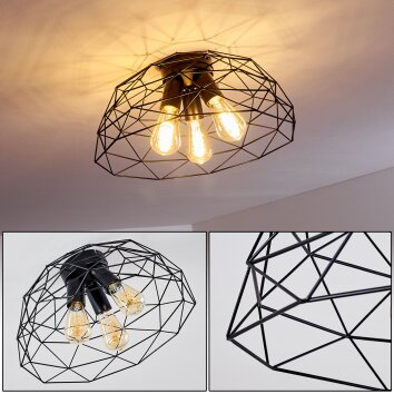 Hajom Plafondlamp Zwart, 3-lichts
